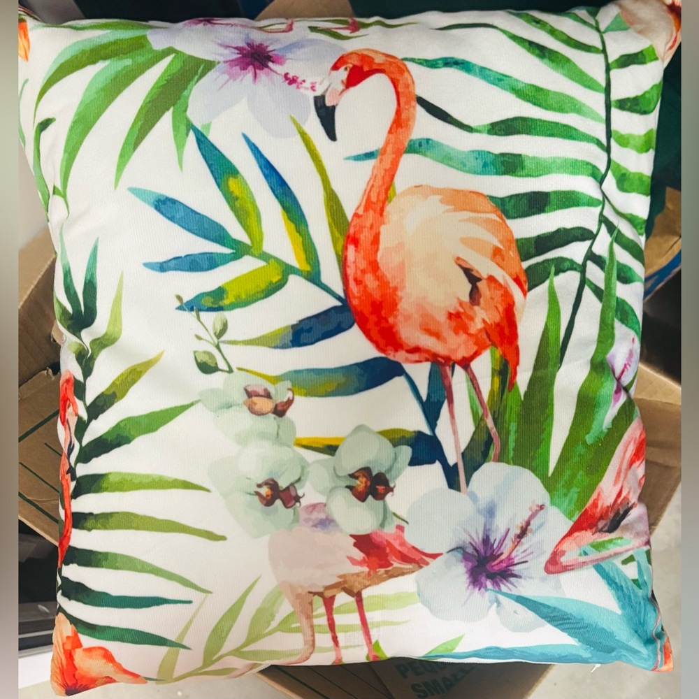 Tropical Summer Flamingo Throw Pillow (17”x17”)